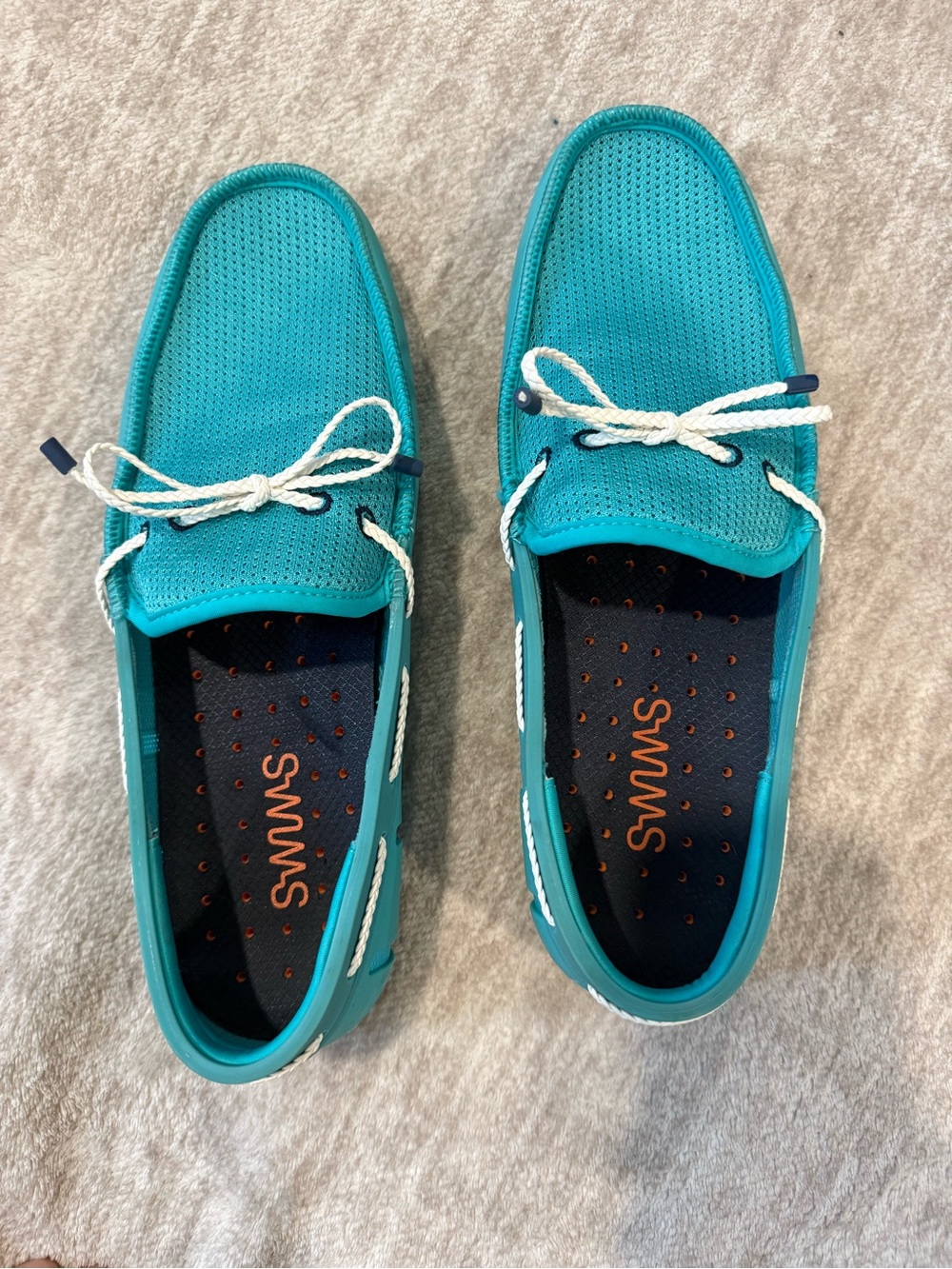Swims Men’s Teal Mesh Boat Shoes with White Laces